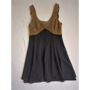 Vintage Short Black Skirt Gold Sparkle Line Top Party Homecoming Tailored Dress